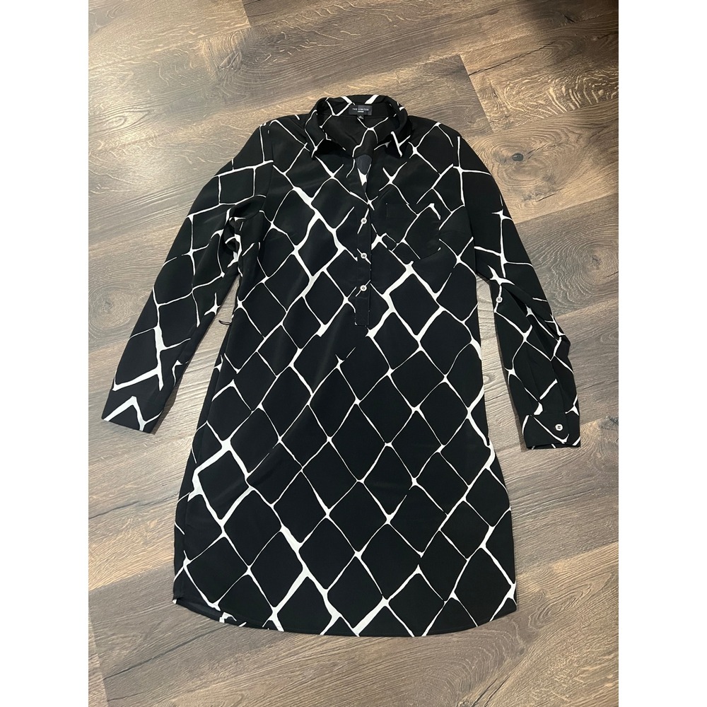 The Limited Ashton Black White Geometric Print Button Down Dress size Medium‎